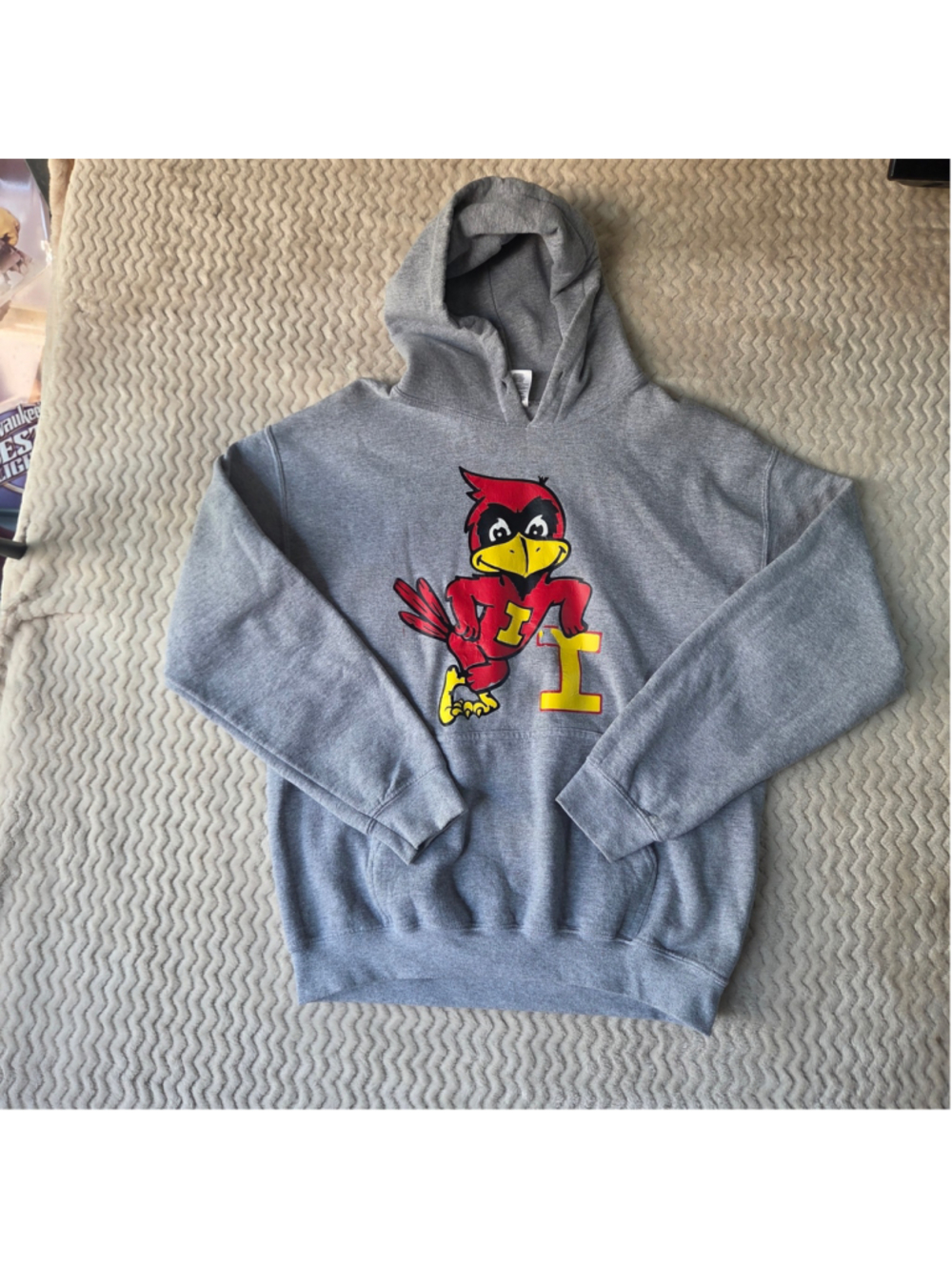 Men's Gildan Hoodie Sweatshirt Size M Grey Red Iowa State Cyclones